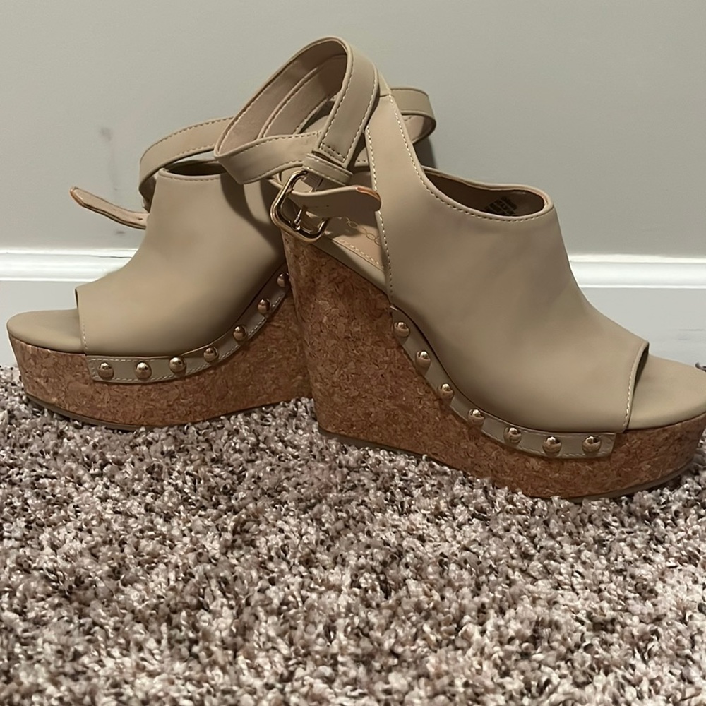Shoedazzle Strappy Cork Wedges